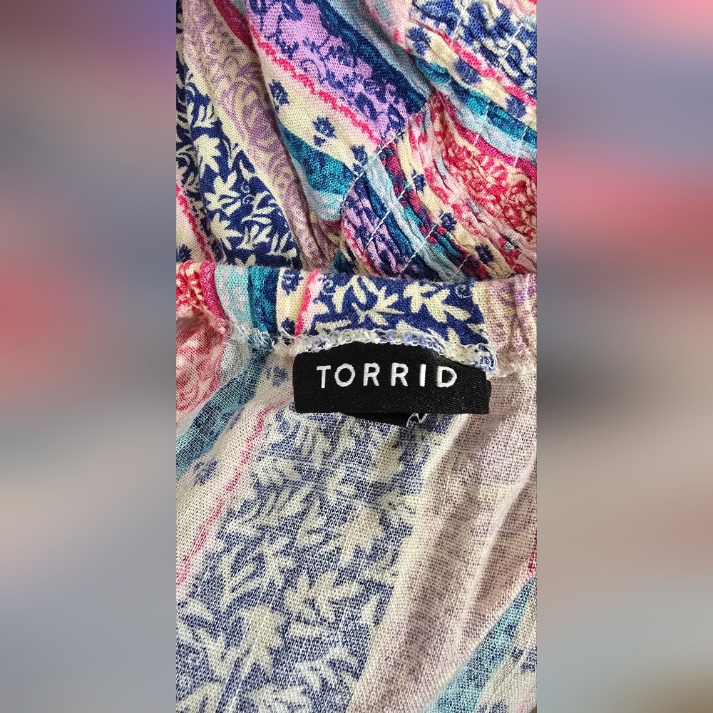 Torrid plus size 1x mini lenny smocked off shoulder dress floral stripe festival - Picture 8 of 8